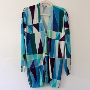 In Bed With You Cotton Silk Printed Long Line Cardigan Lightweight Geometric